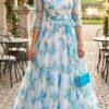 Sky Blue Floral Printed Organza Anarkali Gown for Women | Elegant Party & Wedding Wear