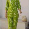Women's Lime Green Floral Printed Cotton Kurta Pant Co-Ord Set