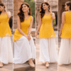 Mustard Yellow Printed Sleeveless Kurta with White Palazzo Set | Summer Casual Ethnic Wear