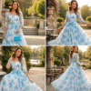 Sky Blue Floral Printed Organza Anarkali Gown for Women