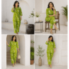 Lime Green Floral Printed Cotton Kurta Pant Co-Ord Set