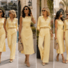 Elegant Cream Yellow Sleeveless Midi Dress with Belt & Matching Wide-Leg Shirt Trouser Set Elegant Cream Yellow Sleeveless Midi Dress with Belt & Matching Wide-Leg Shirt Trouser Set