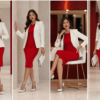 Women’s Red Bodycon Midi Dress with White Blazer