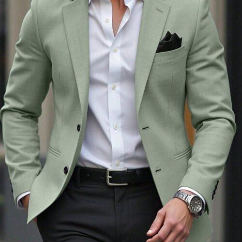 Men’s Sage Green Tailored Blazer with White Shirt & Black Trousers – Elegant Formal & Party Wear Suiting Set