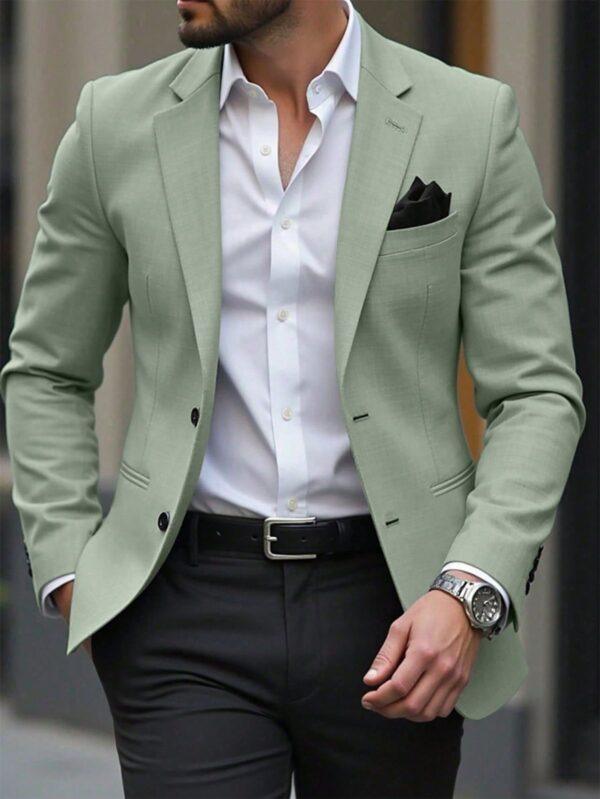 Men’s Sage Green Tailored Blazer with White Shirt & Black Trousers – Elegant Formal & Party Wear Suiting Set Men’s Sage Green Tailored Blazer with White Shirt & Black Trousers – Elegant Formal & Party Wear Suiting Set