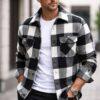 Men’s Black & White Checkered Overshirt Jacket with Front Pockets – Stylish Casual & Streetwear Shirt Jacket