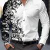 Men’s White & Black Paisley Printed Full-Sleeve Shirt with Contrast Design – Stylish Casual & Party Wear