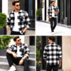 Men’s Black & White Checkered Overshirt Jacket with Front Pockets – Stylish Casual & Streetwear Shirt Jacket