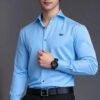 Men’s Sky Blue Full-Sleeve Formal Shirt with Black Trousers – Stylish Slim-Fit Office & Party Wear Outfit